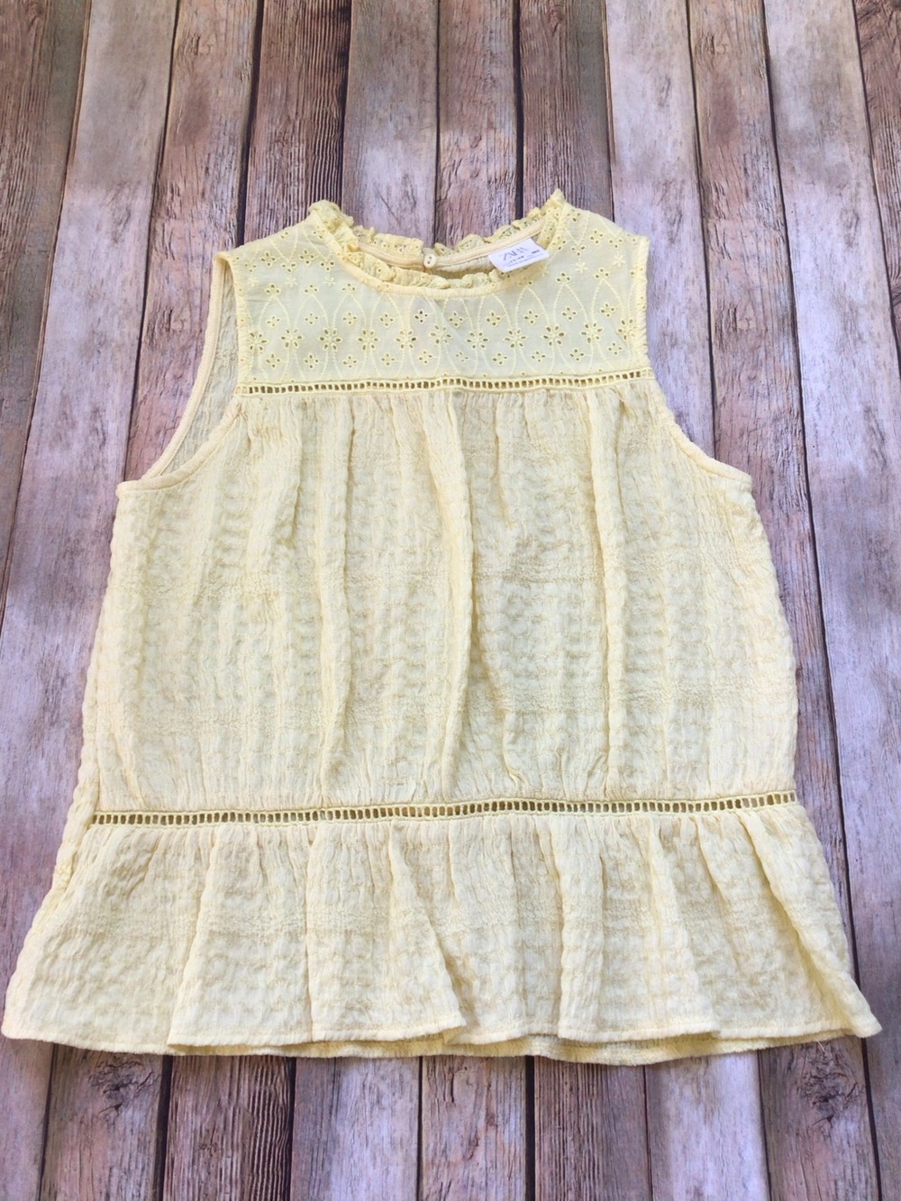 Zara Yellow Eyelet Crinkle Tank